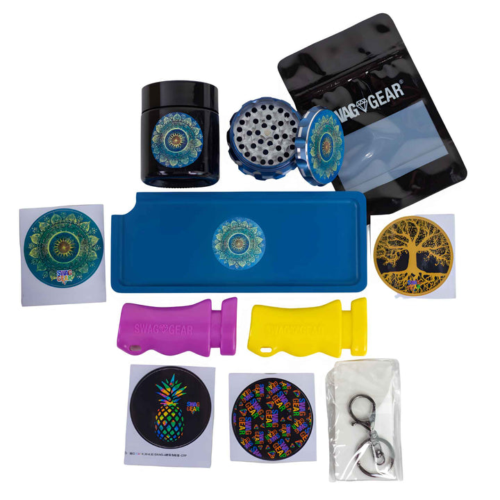 Blue Mandala Swag Gear Stash Box Contents - Up N Smoke
