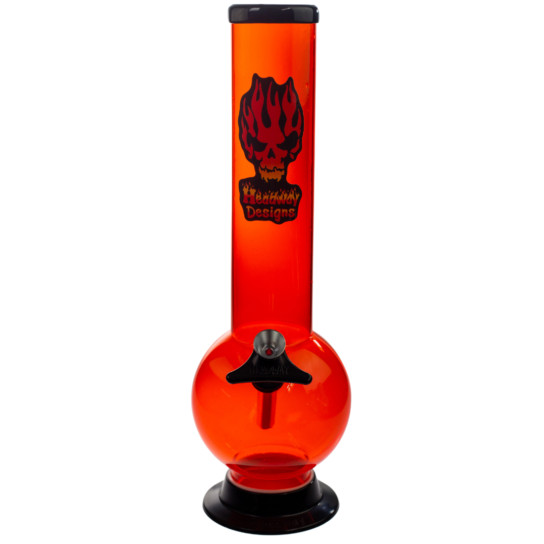 Front view of a 12'' orange Headway Designs water pipe. - Up N Smoke.