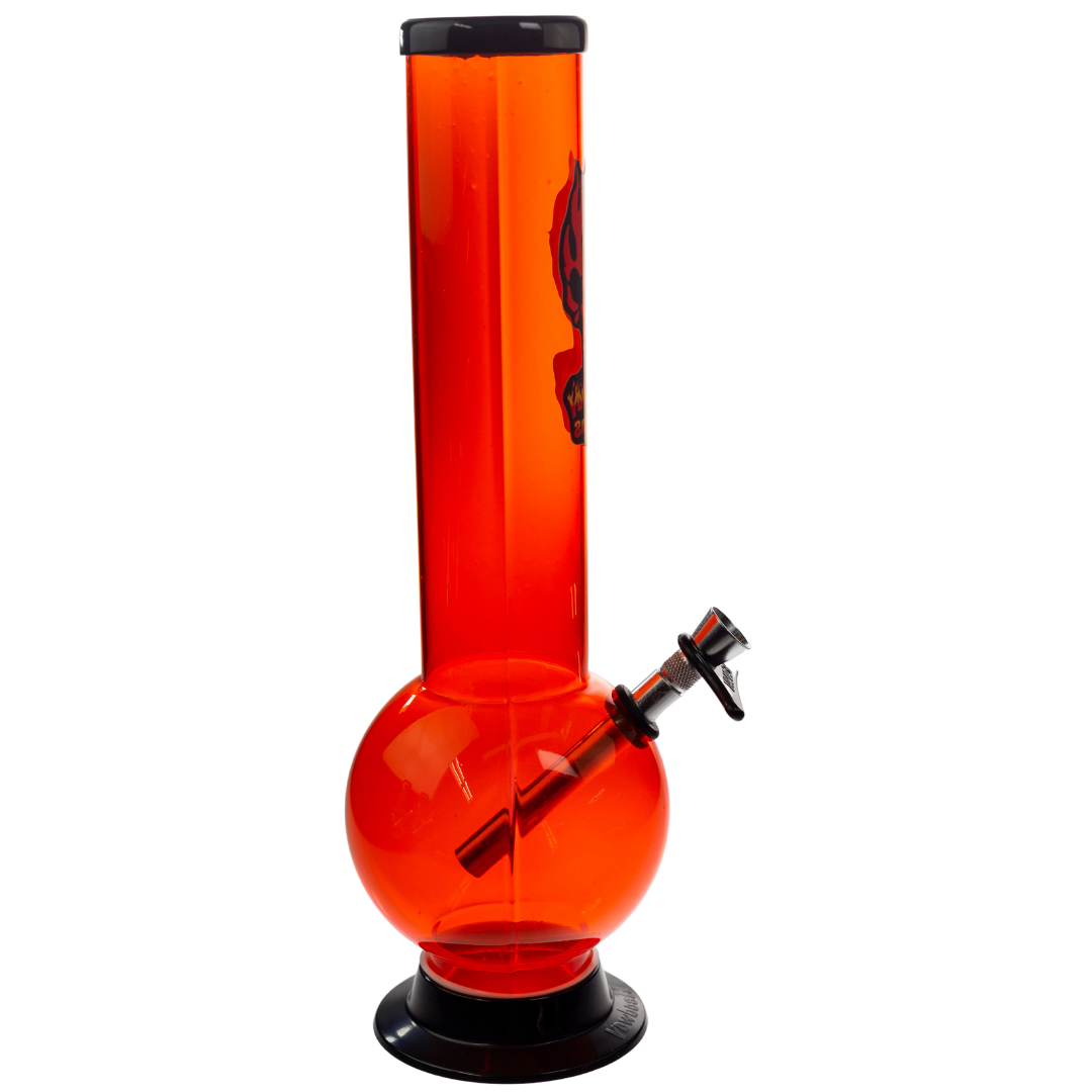 Side right view of a 12'' orange Headway Designs water pipe. - Up N Smoke.