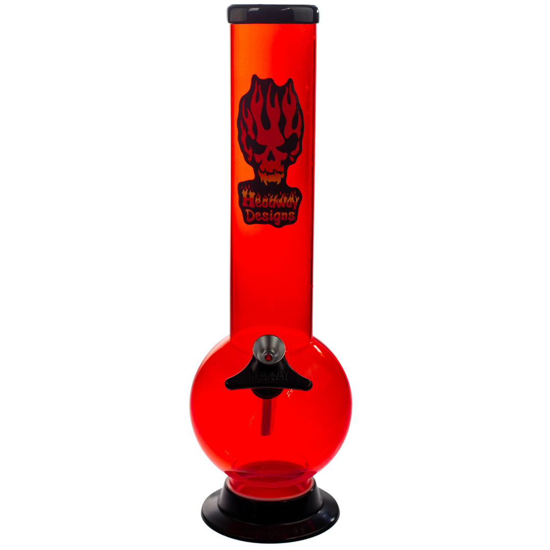 Frontal view of a red Headway Designs 12'' bubble water pipe. - Up N Smoke.