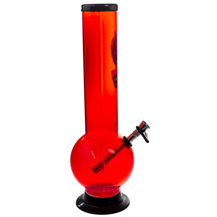 Side right view of a red Headway Designs 12'' bubble water pipe. - Up N Smoke.