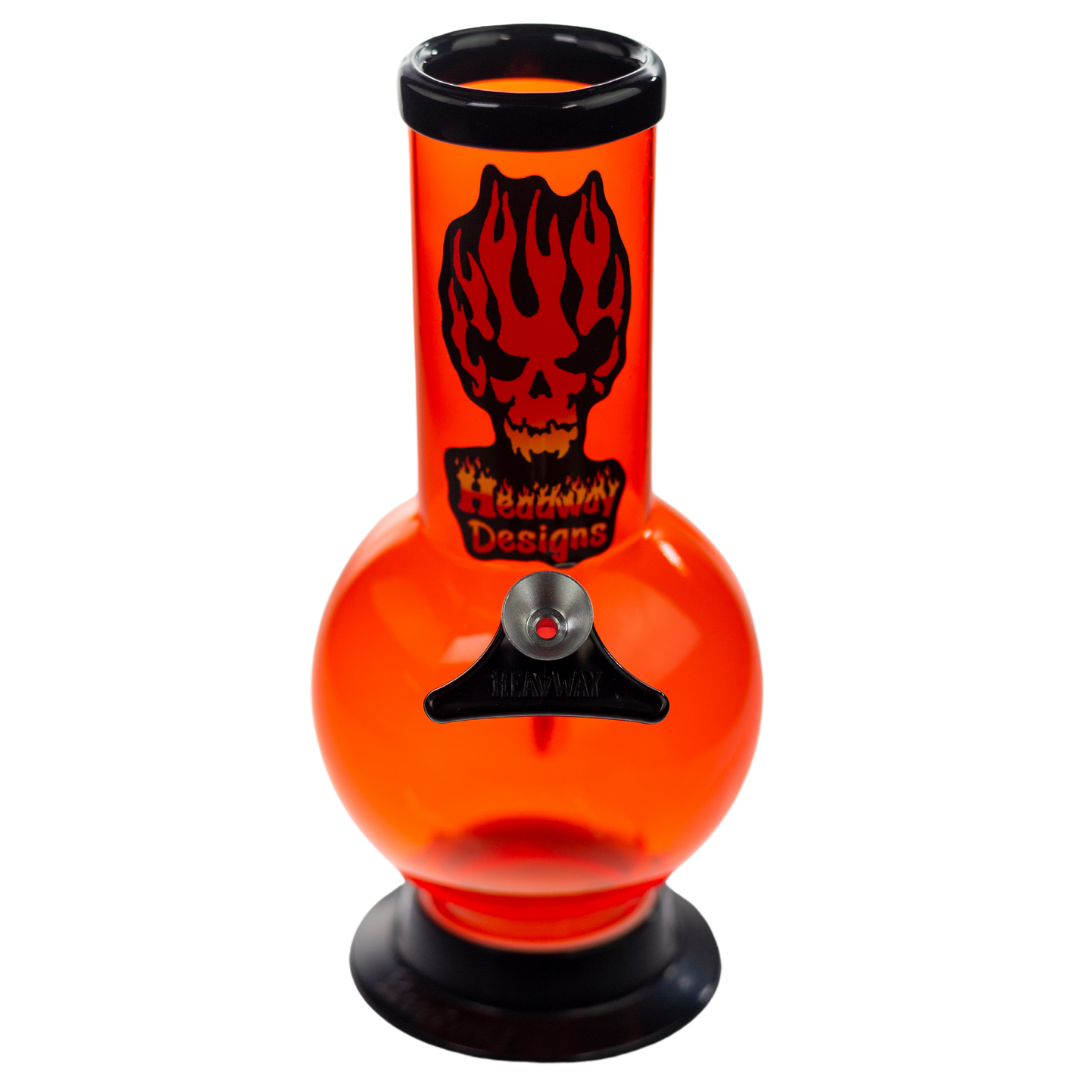 Front view of an orange Headway Designs bubble water pipe. - Up N Smoke.