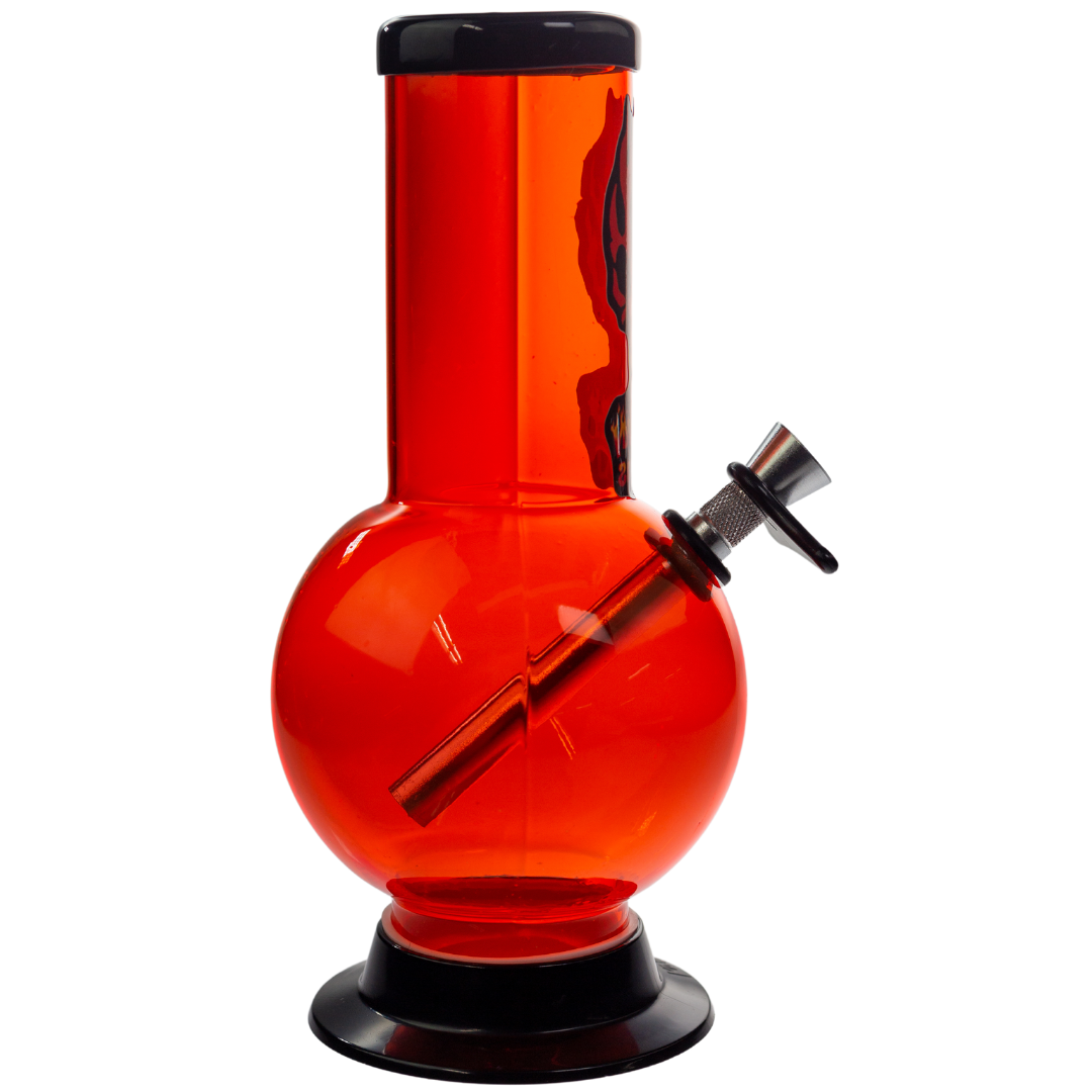 Side right view of an orange Headway Designs water pipe. - Up N Smoke.
