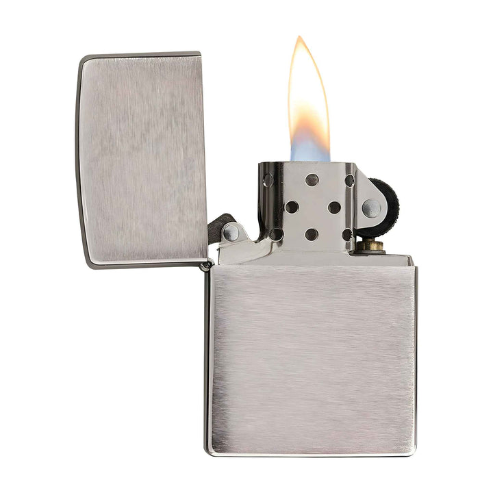 Zippo Brushed Chrome Lighter Open with Flame - Up N Smoke