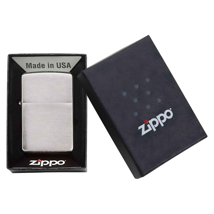 Zippo Brushed Chrome Lighter in Box - Up N Smoke