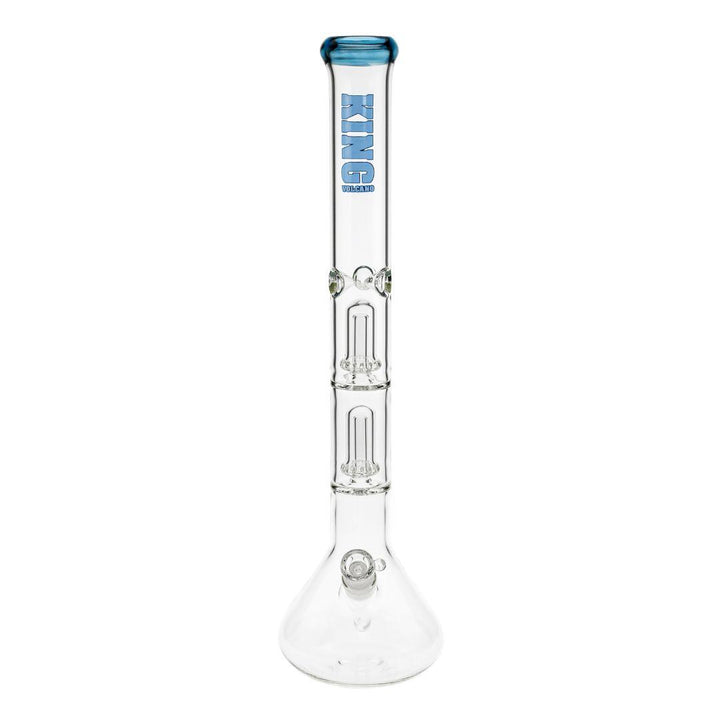 KV 50mmX20” Double Showerhead Beaker Water Pipe blue color displayed on a white background front angle  - Up N Smoke