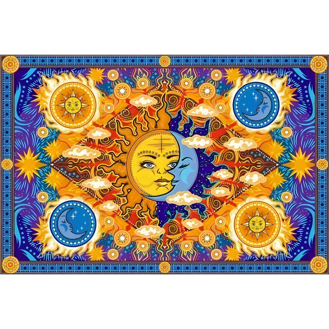 3-D Fire, Sun, and Moon Wall Hanging Tapestry - Up N Smoke