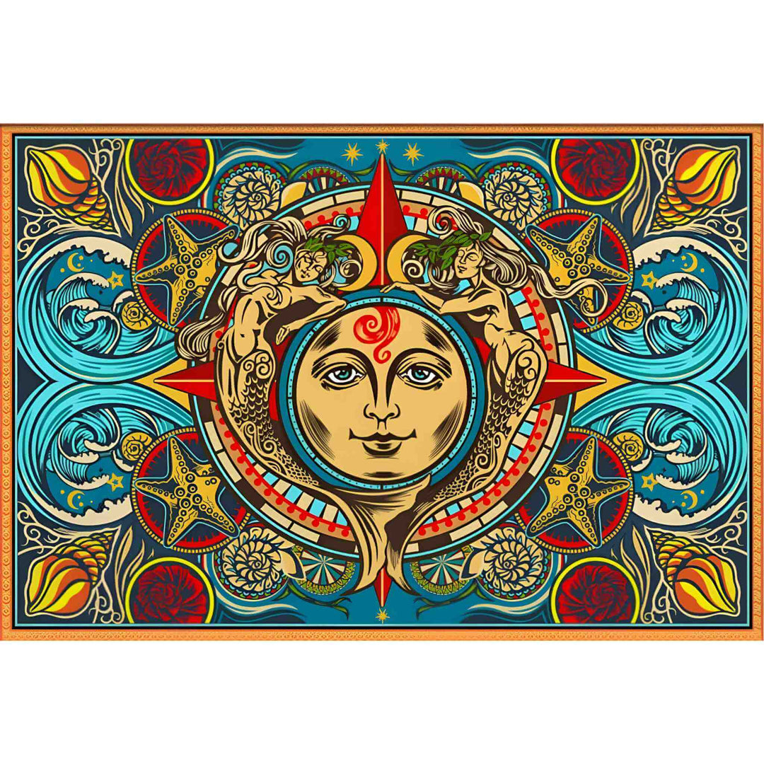 3-D Mermaid Sun and Moon Wall Hanging Tapestry - Up N Smoke