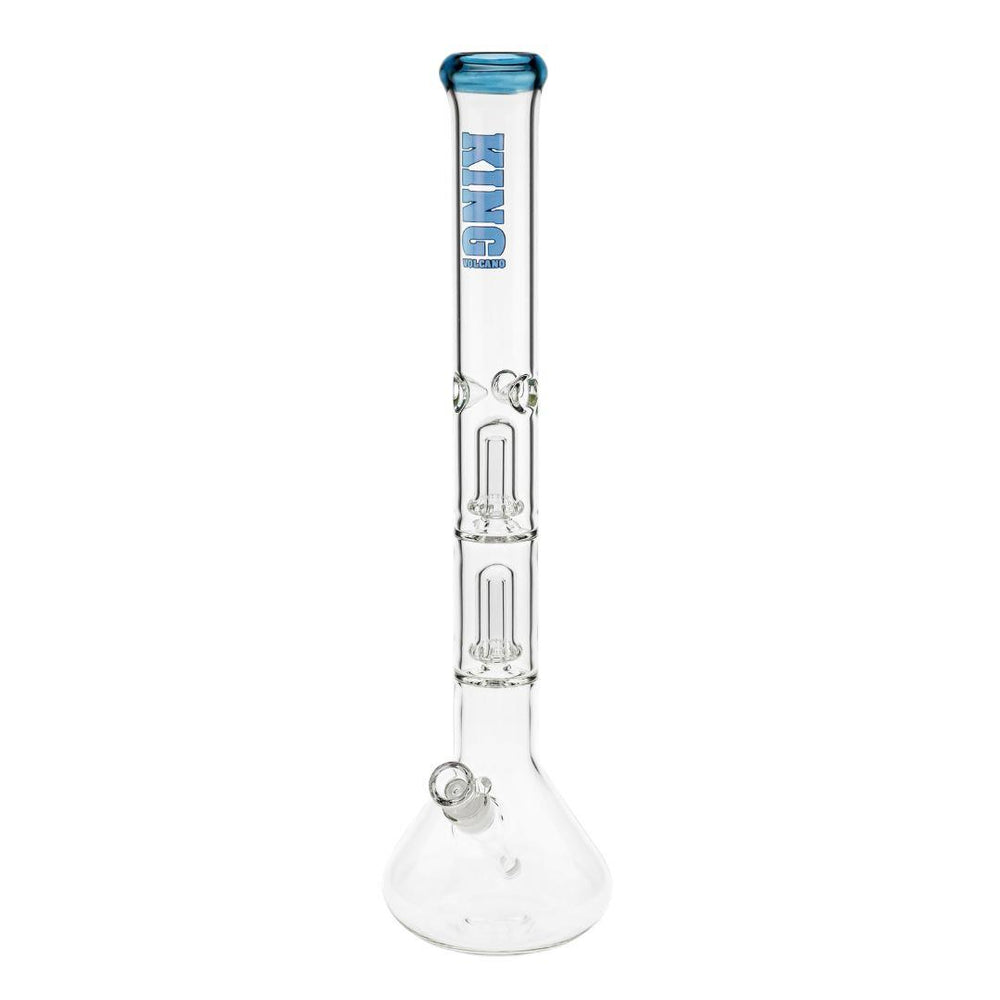 KV 50mmX20” Double Showerhead Beaker Water Pipe blue color displayed on a white background - Up N Smoke