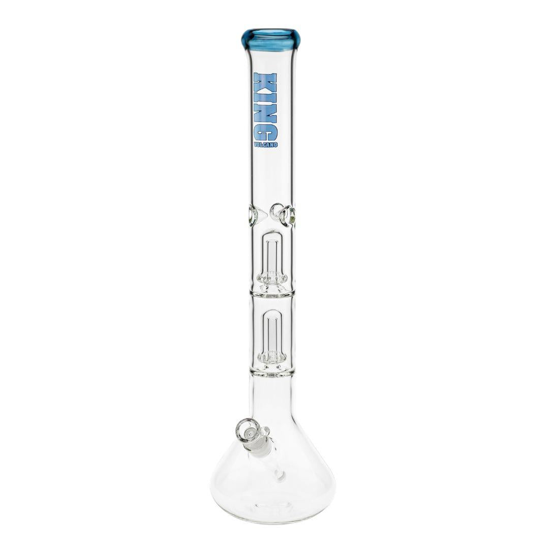 KV 50mmX20” Double Showerhead Beaker Water Pipe blue color displayed on a white background - Up N Smoke