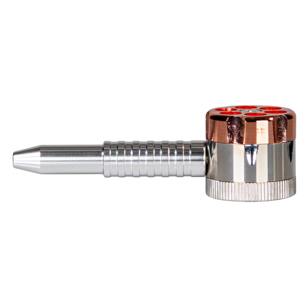 Six-Shooter Hand Pipe on a white background side angle - Up N Smoke