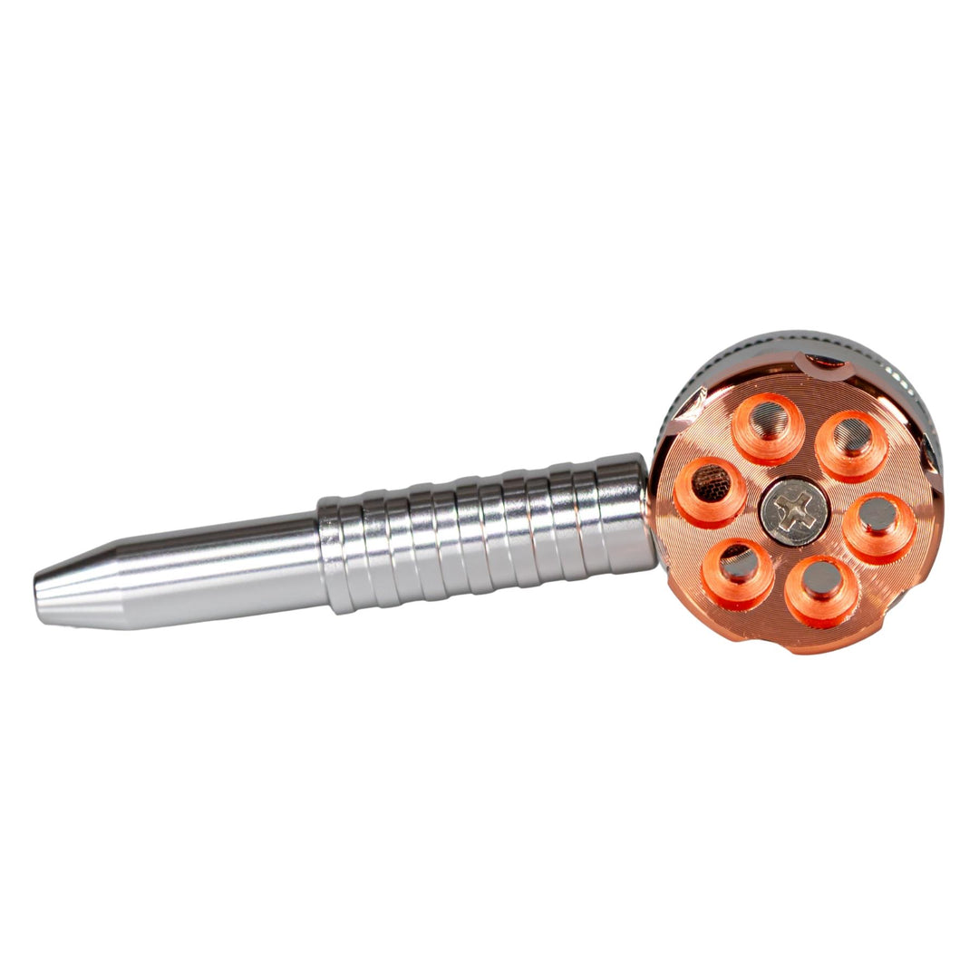 Six-Shooter Hand Pipe on a white background front  angle - Up N Smoke