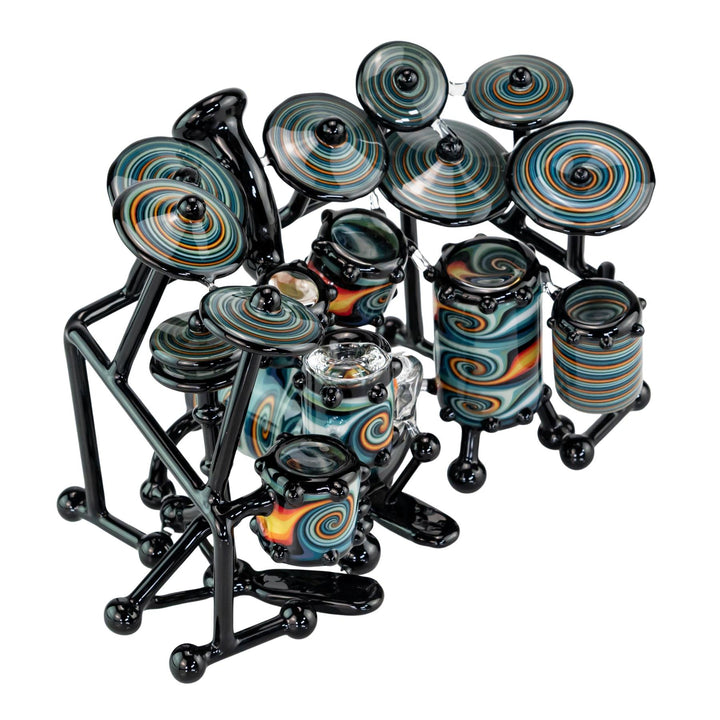 "Side front angle of an AJ Roberts Wig Wag Drum Set on a white background," - Up N Smoke.