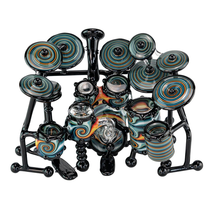 "Front of an AJ Roberts Wig Wag Drum Set that is approximately 6.5 inches tall, 9 inches long, and has a width of 4.5 inches on a white background," - Up N Smoke.