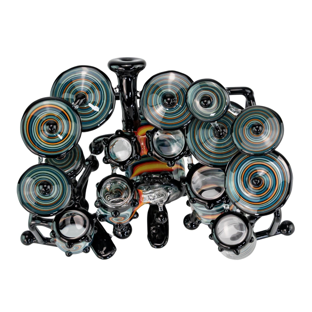 "Top-down view of an AJ Roberts Wig Wag Drum Set on a white background," - Up N Smoke.
