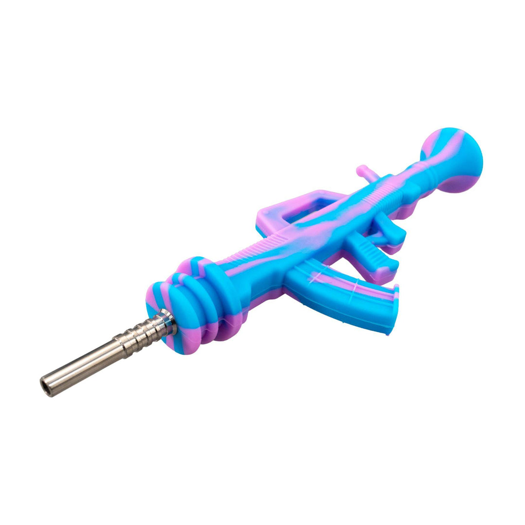 "Close-up of the grade 2 removable titanium tip that comes with the AK-47 Silicone Nectar Collector," - Up N Smoke.