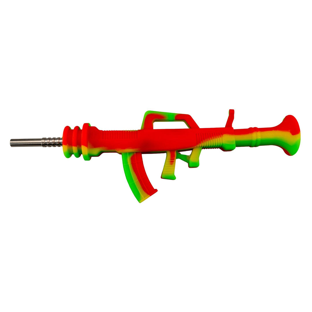 "Left-side of an AK-47 Silicone Nectar Collector in the color rasta," - Up N Smoke.