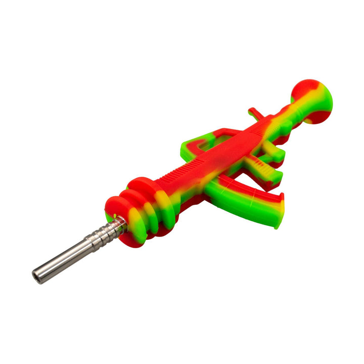 "Close-up of the grade 2 removable titanium tip that comes with the AK-47 Silicone Nectar Collector," - Up N Smoke.