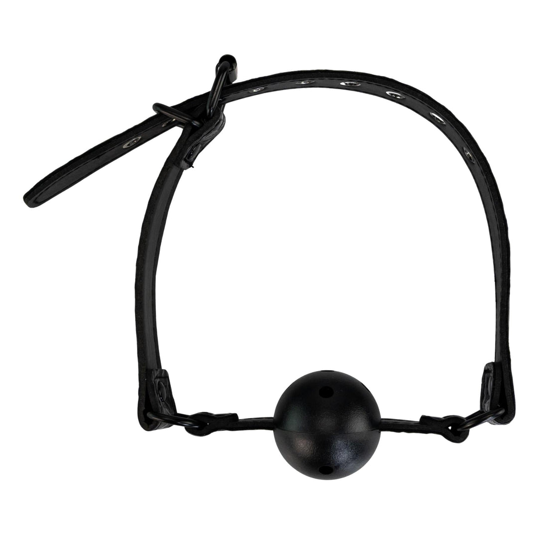 Adjustable Ball Gag displayed on a white background high angle - Up N Smoke