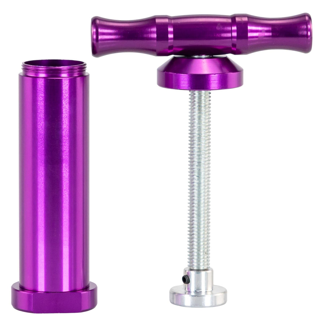 Aluminum Pollen Press compacting purple color, parts seperated - Up N Smoke