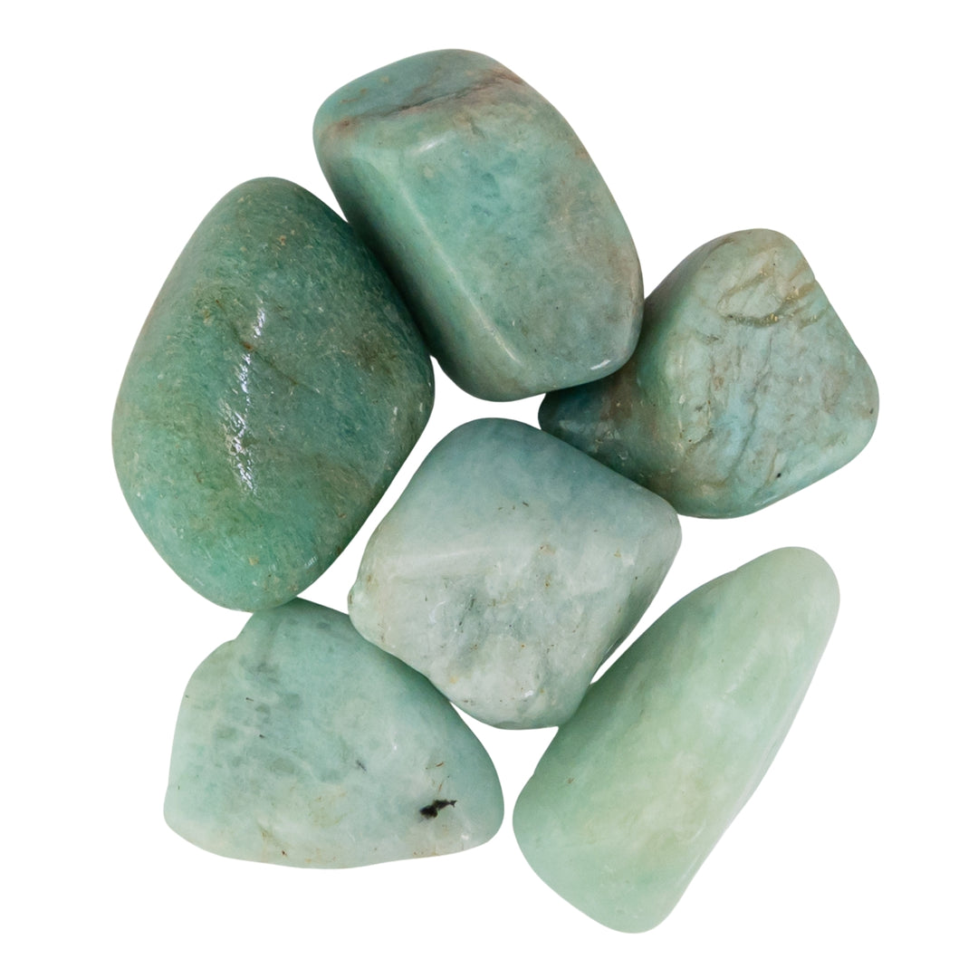 Amazonite Tumbled on a white background - Up N Smoke