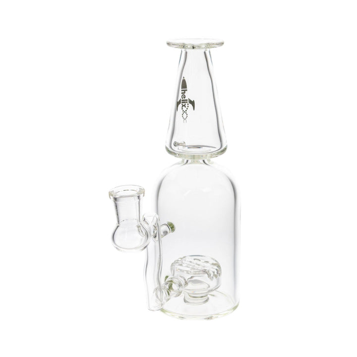 "American Helix Bottle Rocket Bubbler with a black logo decal near the mouthpiece on a white background," - Up N Smoke.