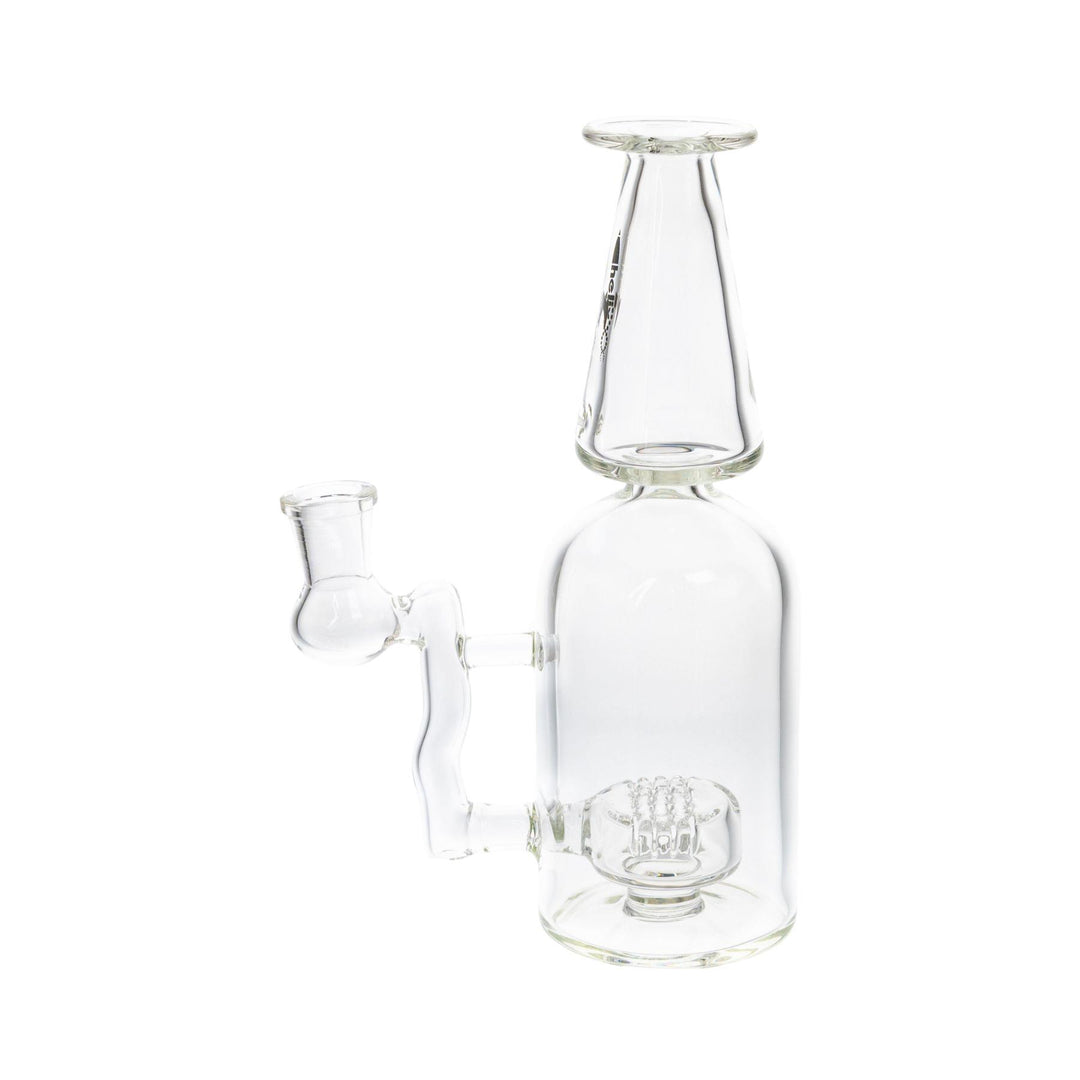 "Left-side view of an American Helix Bottle Rocket Bubbler on a white background," - Up N Smoke.