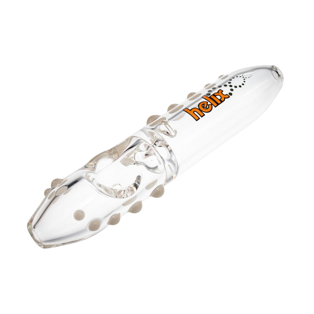 "Diagonal American Helix Classic Steamroller that features decorative white glass beads all up and down the piece," - Up N Smoke.