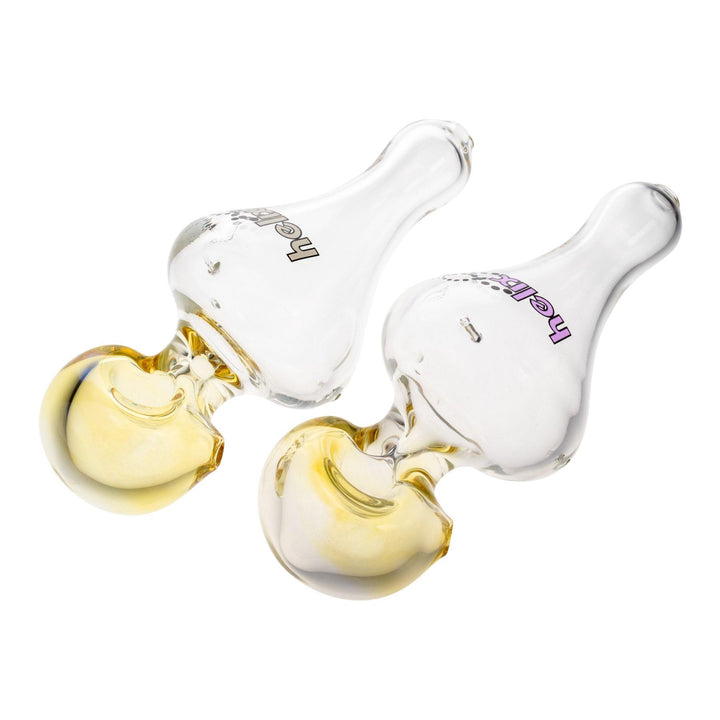 "Two Fumed American Helix Hand Pipes in the variations purple and white. Fumed pieces gradually change colors with continued use," - Up N Smoke.