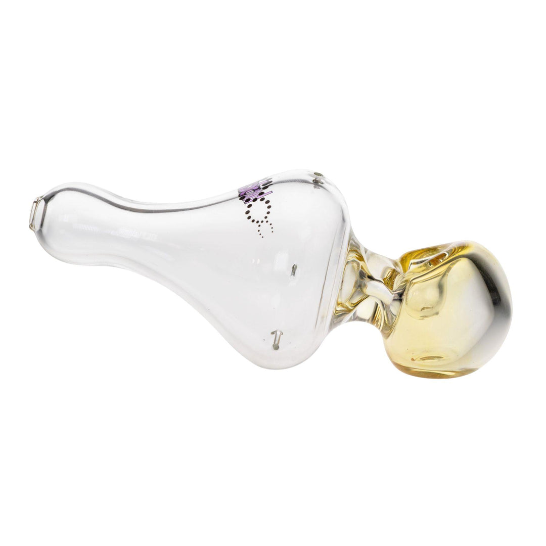 "Right-side view of a Fumed American Helix Hand Pipe with a purple logo decal," - Up N Smoke.