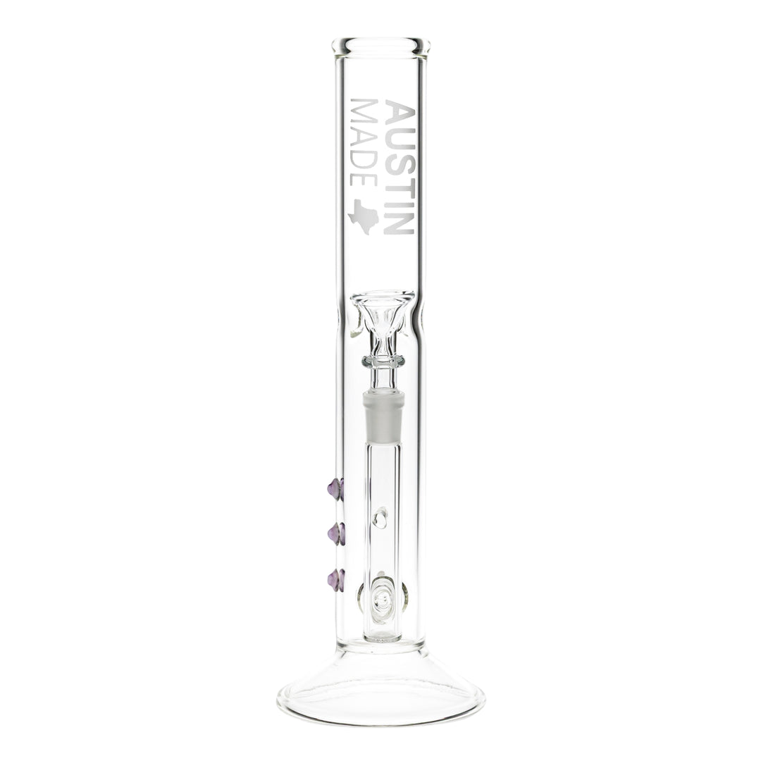 Austin Made 13” Straight Tube Inline Perc on a white background front facing angle - Up N Smoke