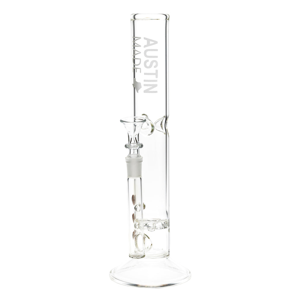 Austin Made 13” Straight Tube Ratchet Perc on a white background - Up N Smoke