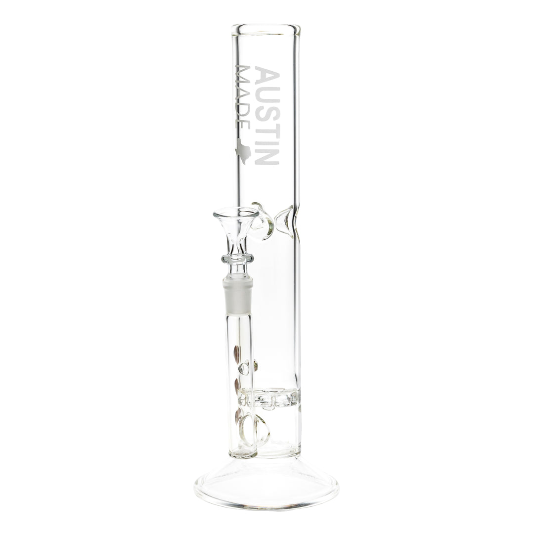 Austin Made 13” Straight Tube Ratchet Perc on a white background - Up N Smoke