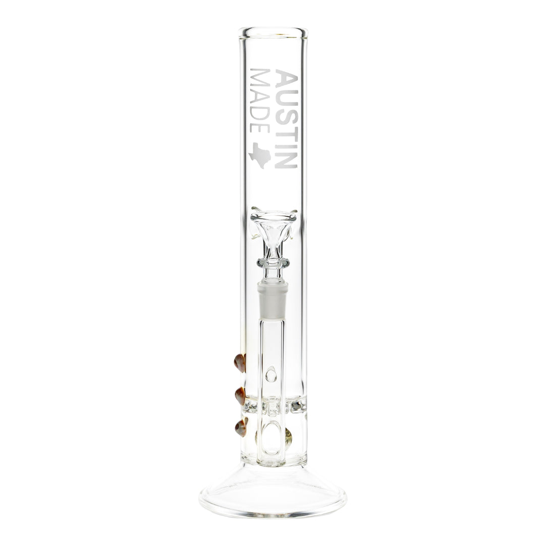 Austin Made 13” Straight Tube Ratchet Perc on a white background front facing angle - Up N Smoke