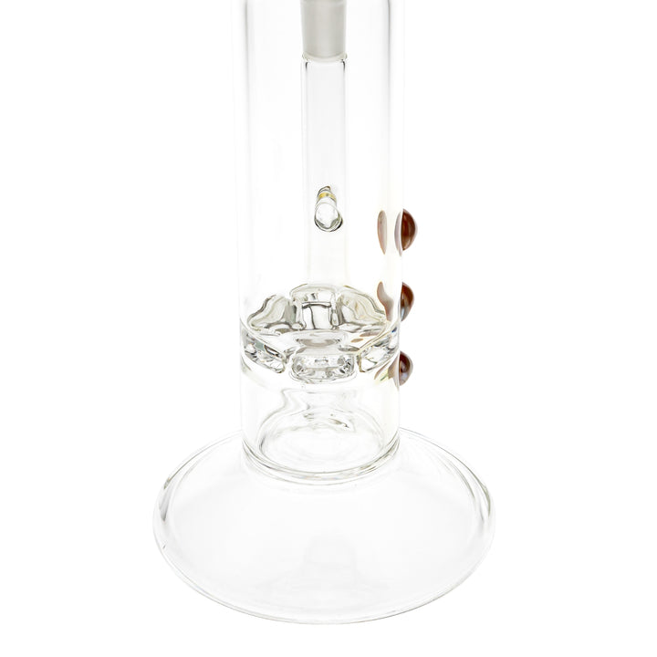 Austin Made 13” Straight Tube Ratchet Perc on a white background low clsoe up angle - Up N Smoke