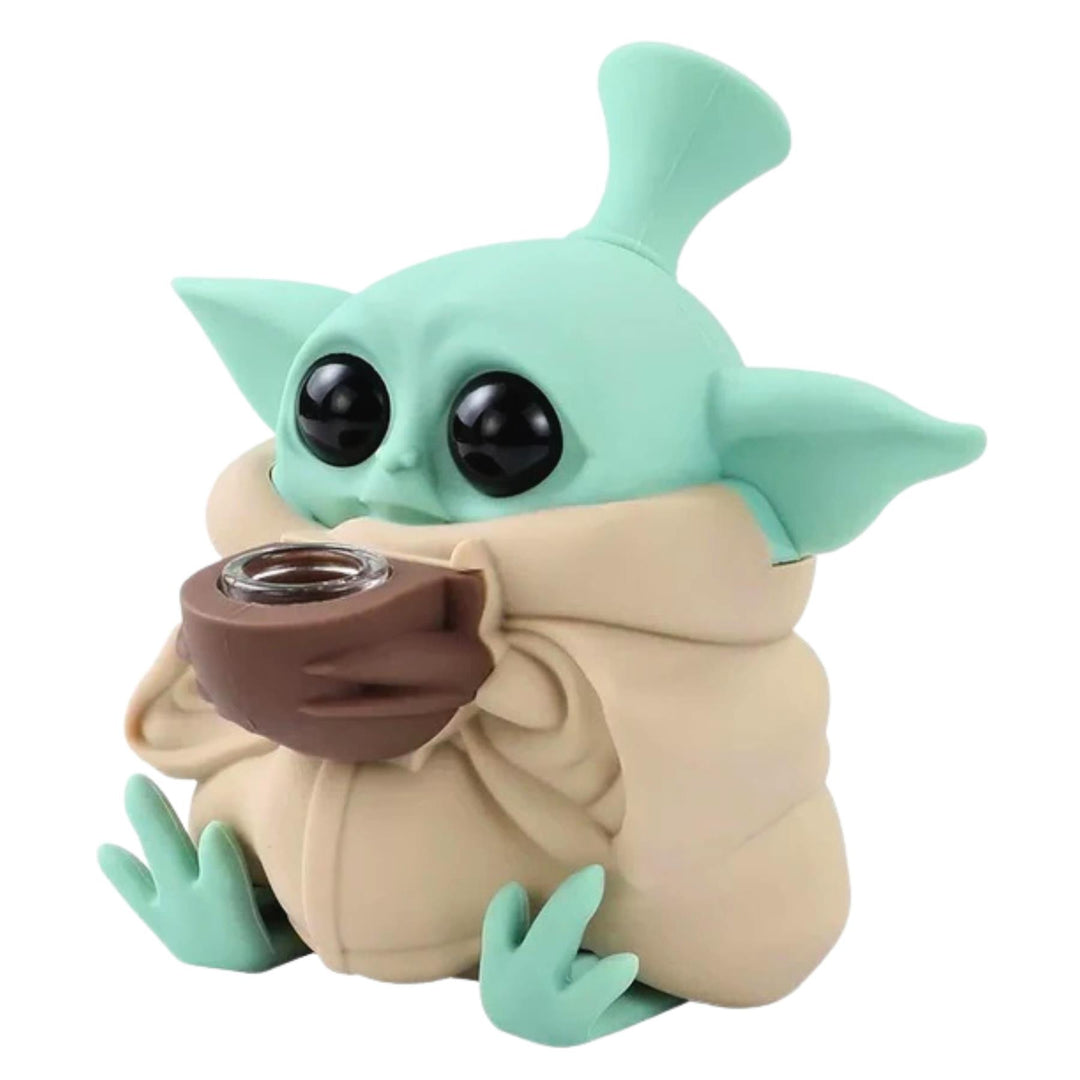 Baby Yoda Silicone Water Pipe side angle on a white background - Up N Smoke