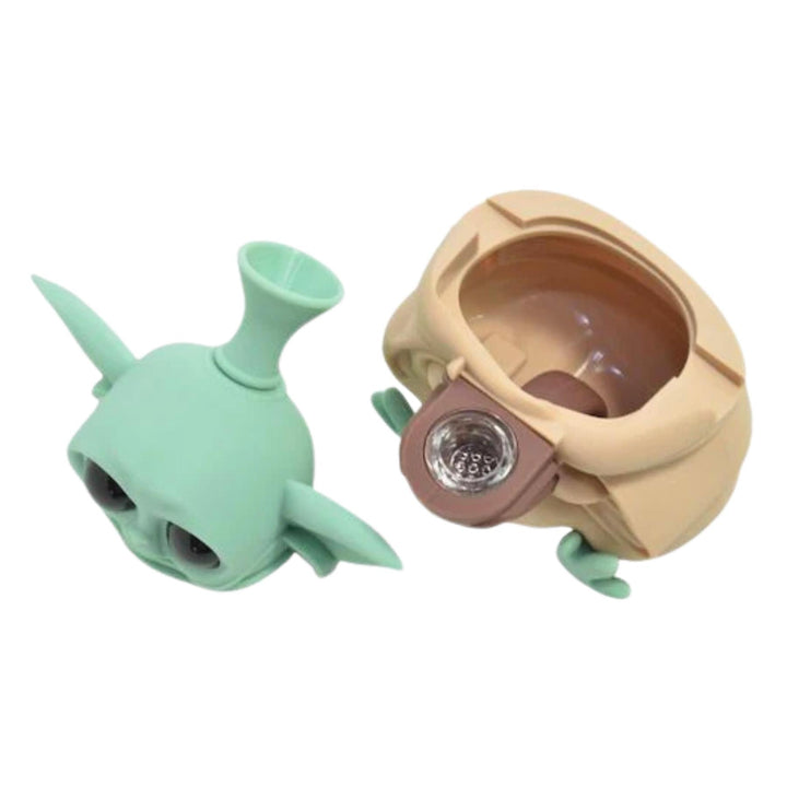 Baby Yoda Silicone Water Pipe top-down angle on a white background - Up N Smoke