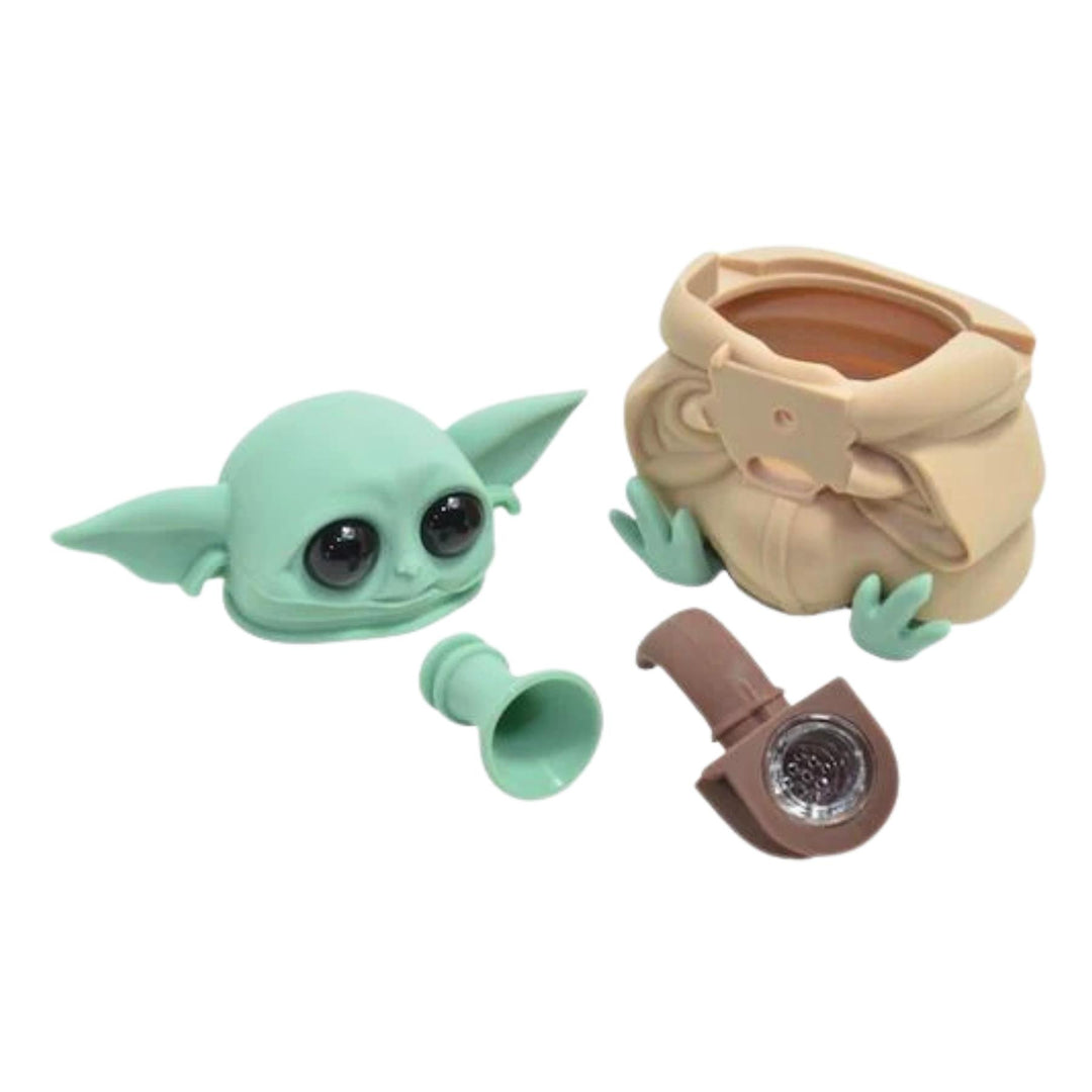 Baby Yoda Silicone Water Pipe front angle on a white background - Up N Smoke