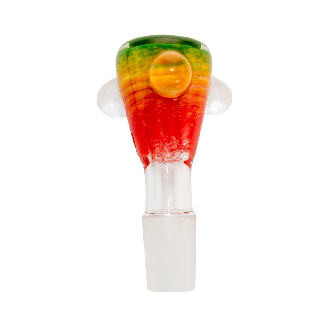 "Rasta Bam Bam Glass 18/19mm Frit Bowl on a white background," - Up N Smoke.