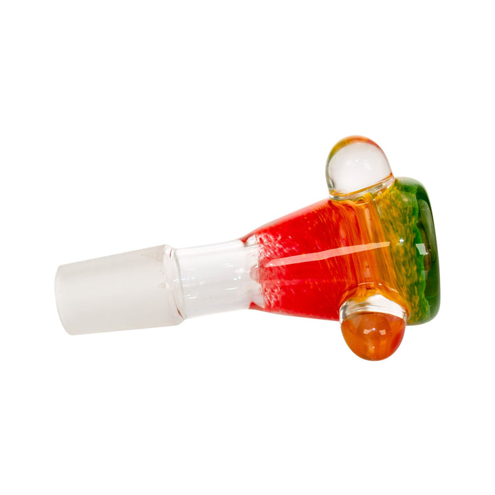 "Right side of a Rasta Bam Bam Glass 18/19mm Frit Bowl on a white background," - Up N Smoke.