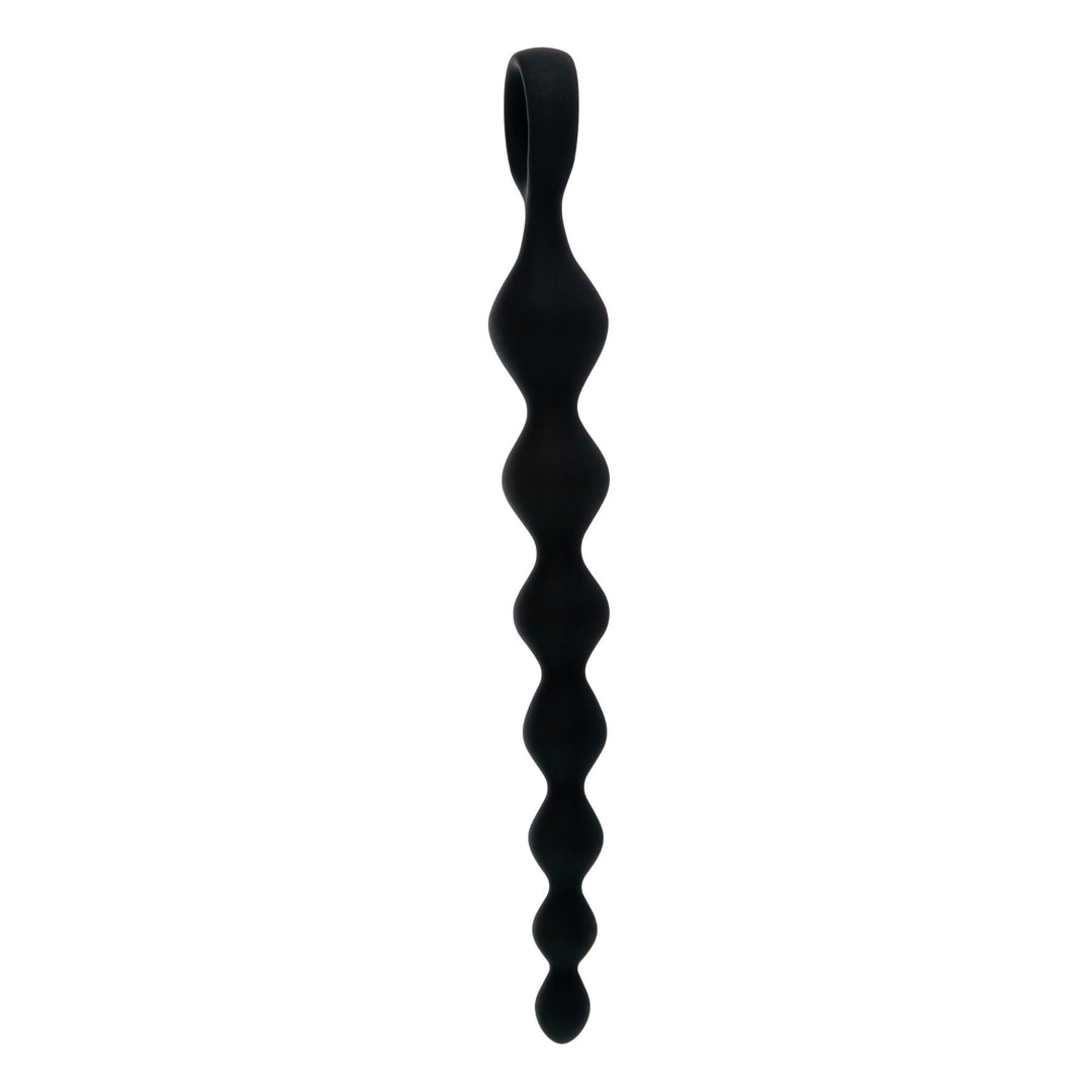 Beaded 8-inch Silicone Anal Plug black color side angle on a white background - Up N Smoke