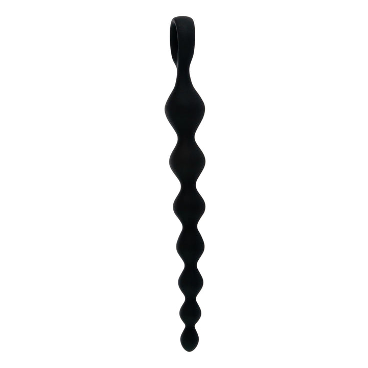 Beaded 8-inch Silicone Anal Plug black color side angle on a white background - Up N Smoke