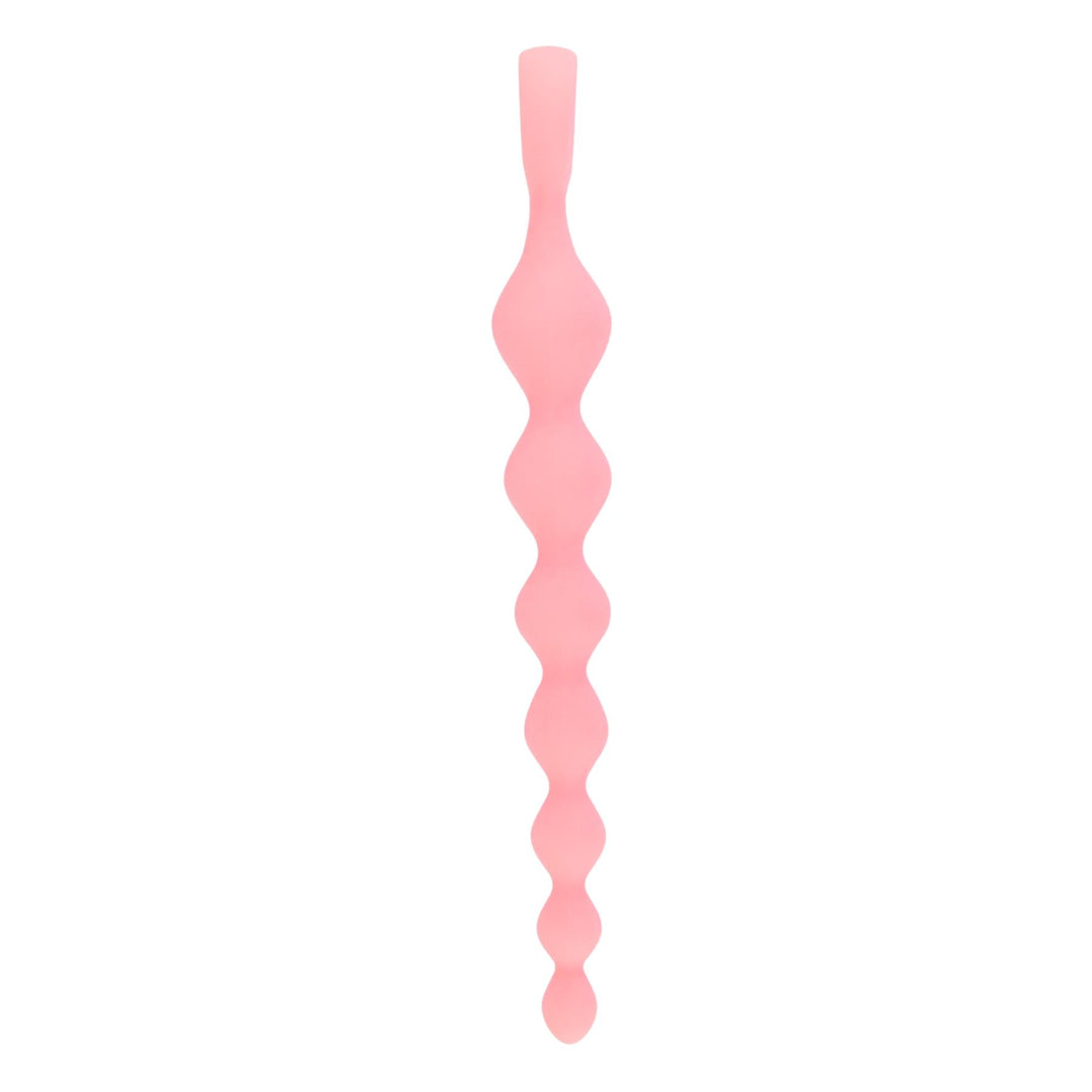 Beaded 8-inch Silicone Anal Plug pink color side angle on a white background - Up N Smoke