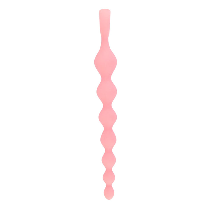 Beaded 8-inch Silicone Anal Plug pink color side angle on a white background - Up N Smoke