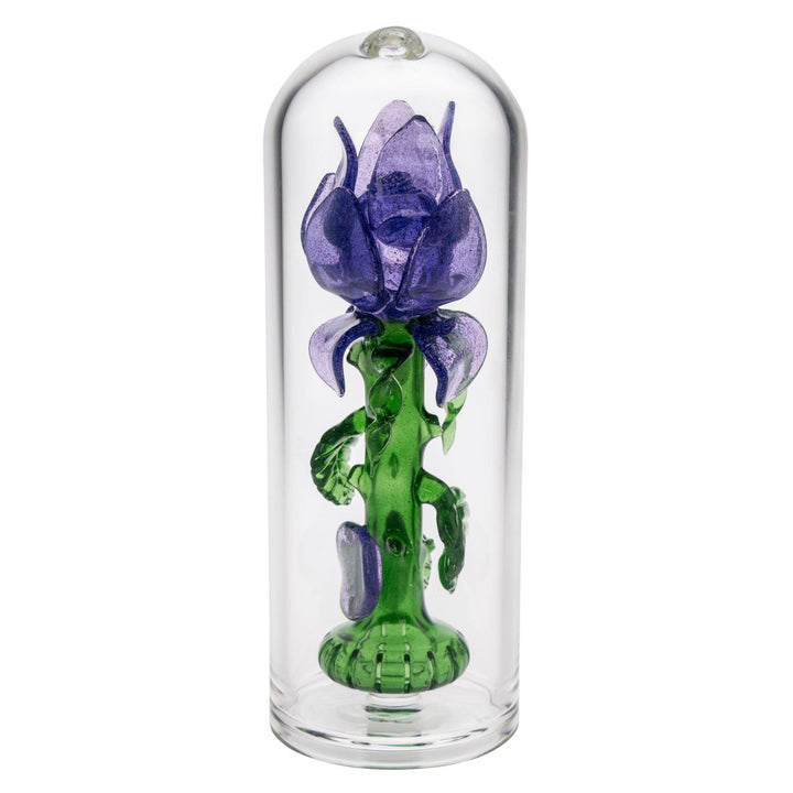 "Backside of a Beauty & Beast Rose Rig handblown by Charli Glass on a white background," - Up N Smoke.
