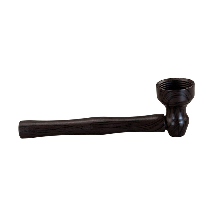 "Right side of a Black D&K Woodgrain Metal Pipe on a white background," - Up N Smoke.