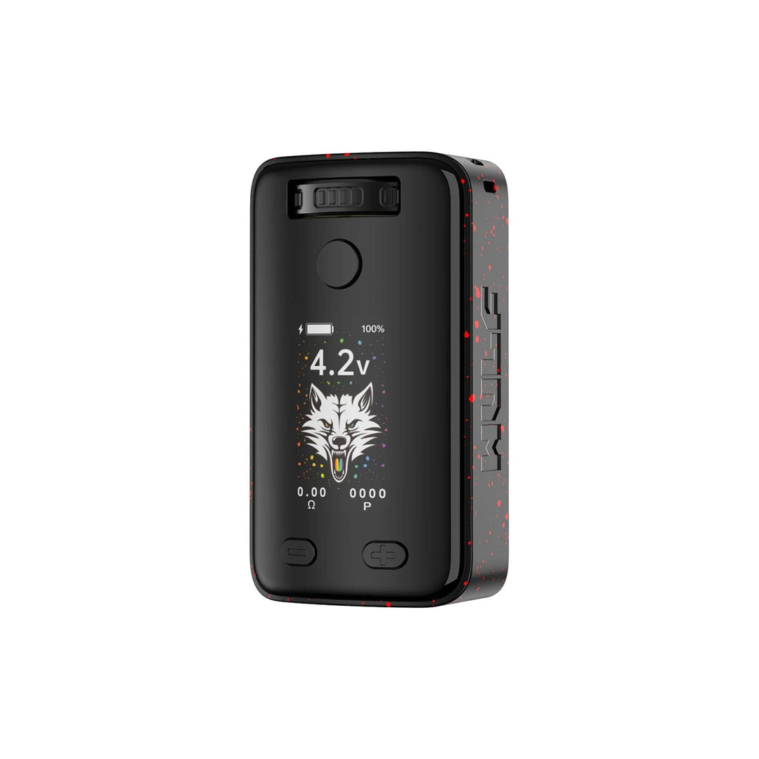 "A black with red splatter Yocan WULF Uni 3.0 510 Cartridge Battery on a white background," - Up N Smoke.
