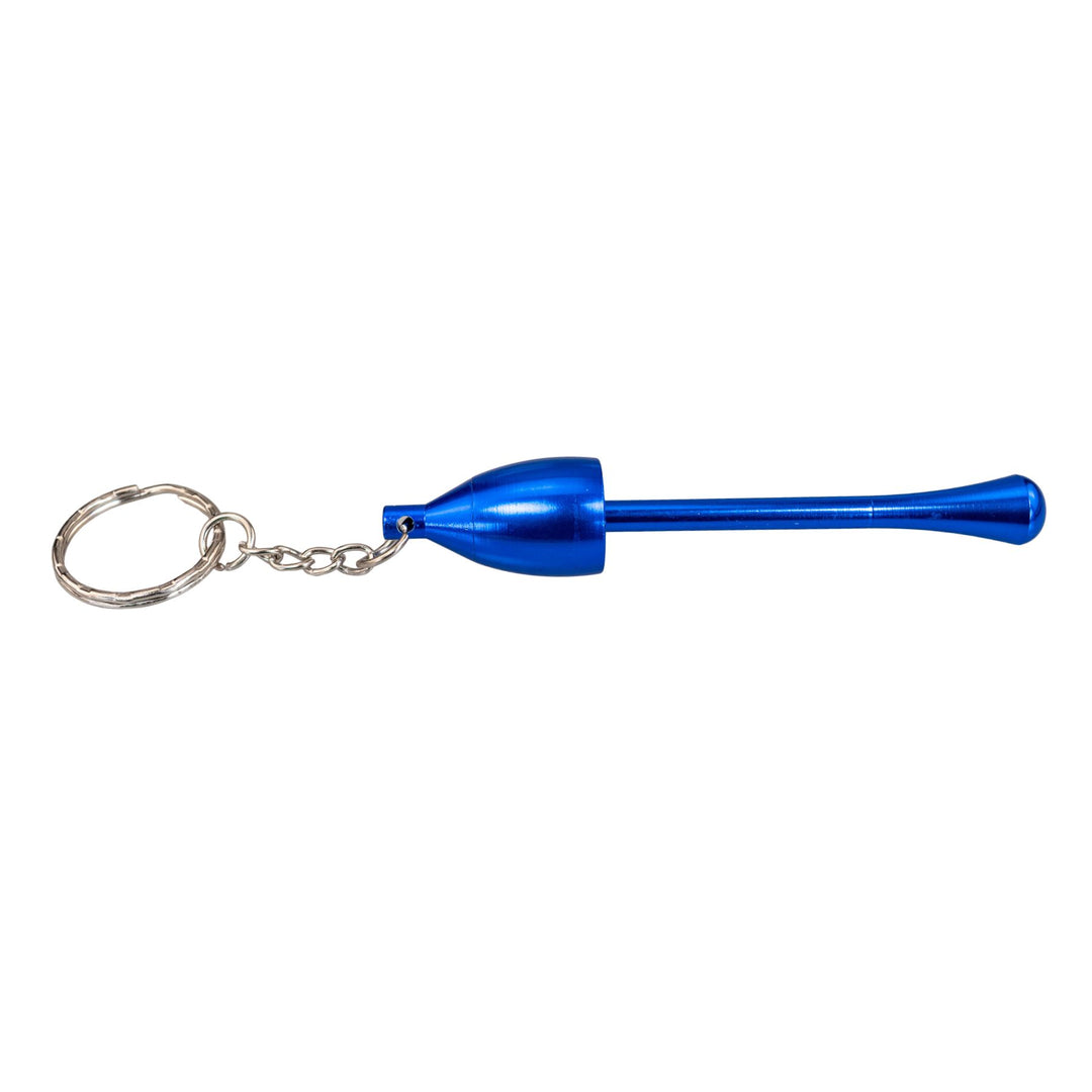"Blue Mushroom Keychain Hand Pipe that is approximately 3.75 inches long and can be transformed into a functional smoking device," - Up N Smoke.