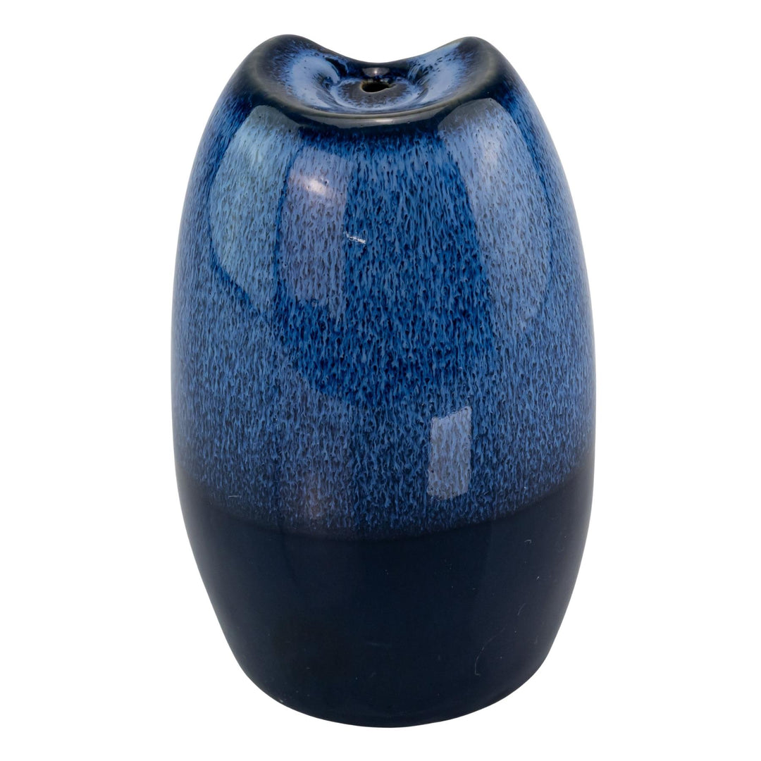 "Back of a blue ceramic incense burner on a white background," - Up N Smoke.