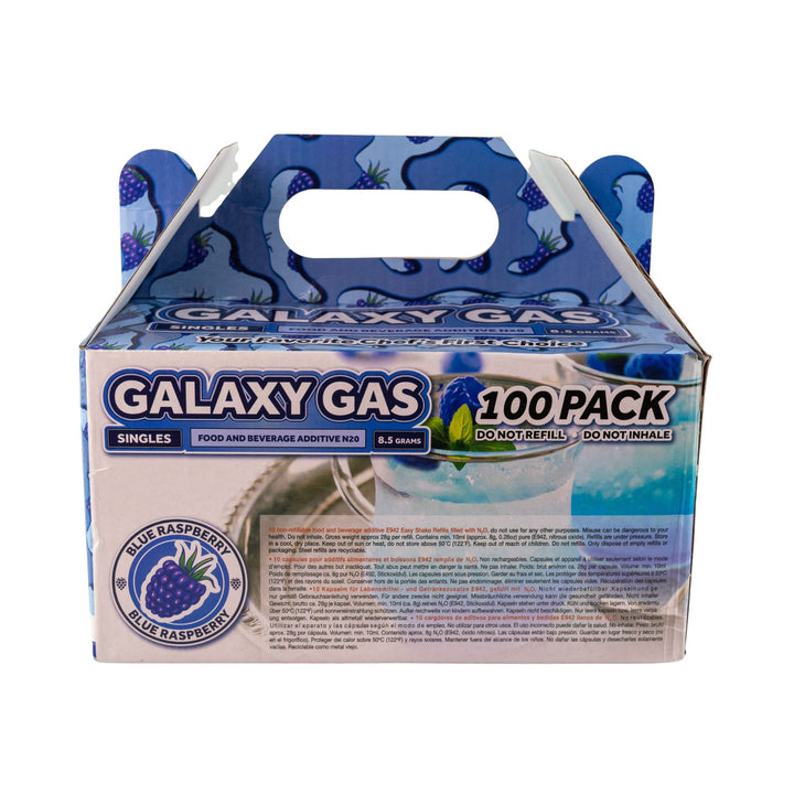 "Back of a 100ct Galaxy Gas Blue Raspberry on a white background," - Up N Smoke.